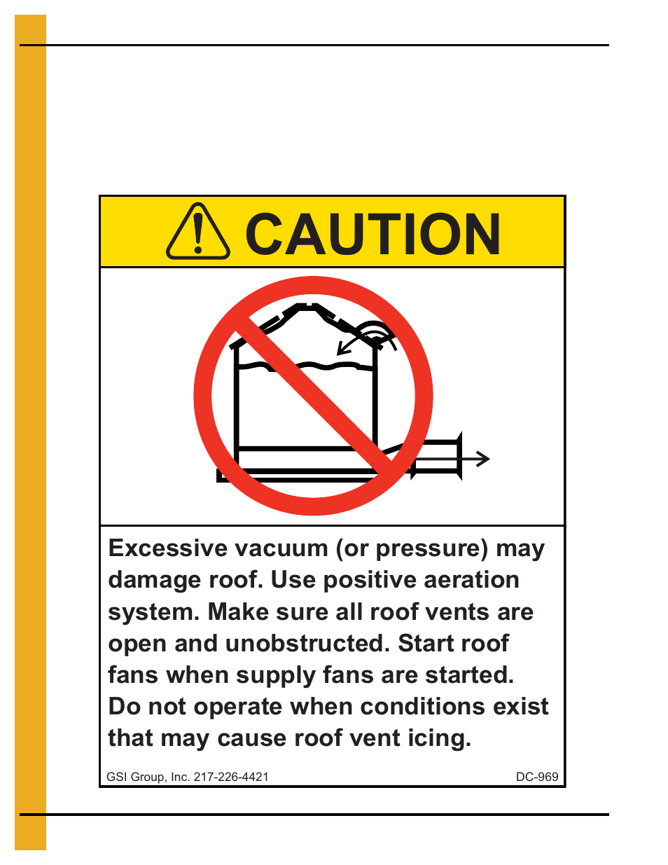 Decals, Chapter 3 decals, Roof damage warning and disclaimer | Caution | Grain Systems PNEG-588-04 User Manual | Page 6 / 50