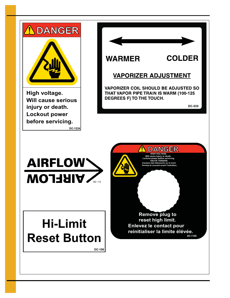 Hi-limit reset button, Danger | Grain Systems PNEG-588-04 User Manual | Page 8 / 50
