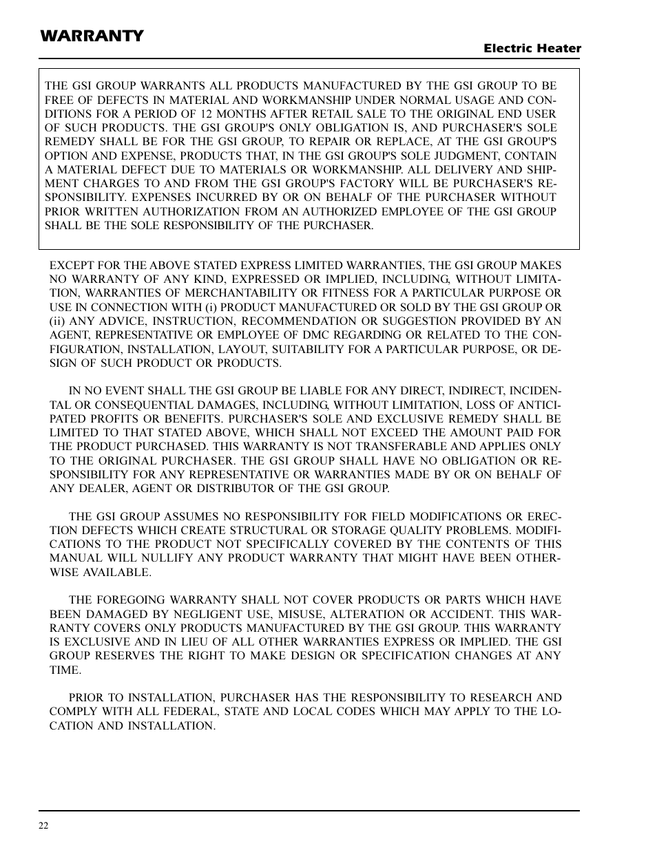 Warranty | Grain Systems PNEG-269 User Manual | Page 22 / 23