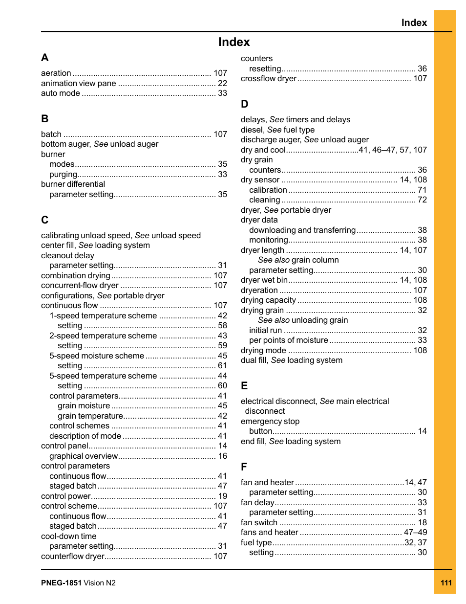 Index | Grain Systems PNEG-1851 User Manual | Page 111 / 116