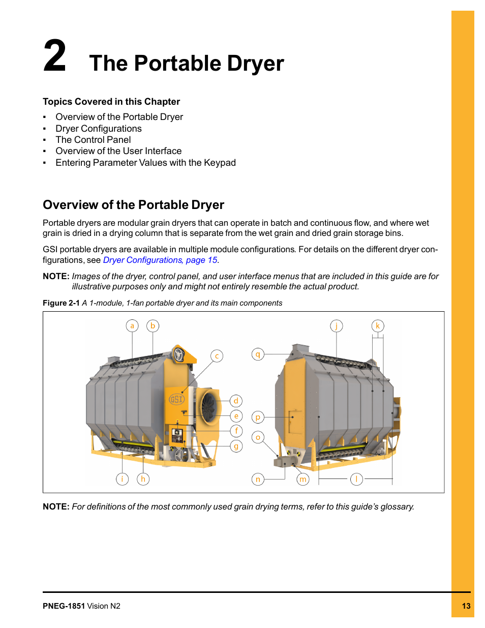 Chapter 2 the portable dryer, Overview of the portable dryer, Chapter 2 | The portable dryer overview of the portable dryer, The portable dryer | Grain Systems PNEG-1851 User Manual | Page 13 / 116