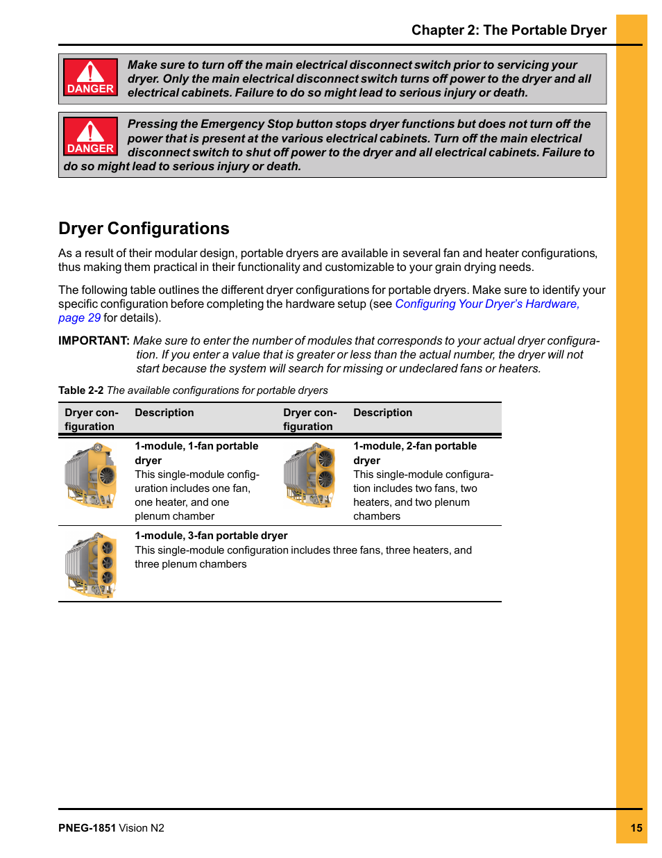 Dryer configurations, Chapter 2: the portable dryer | Grain Systems PNEG-1851 User Manual | Page 15 / 116