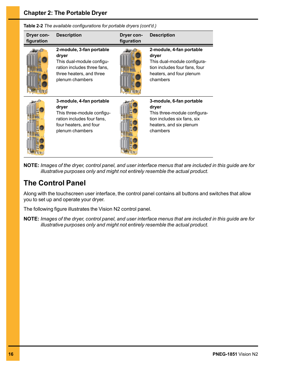 The control panel, Chapter 2: the portable dryer | Grain Systems PNEG-1851 User Manual | Page 16 / 116