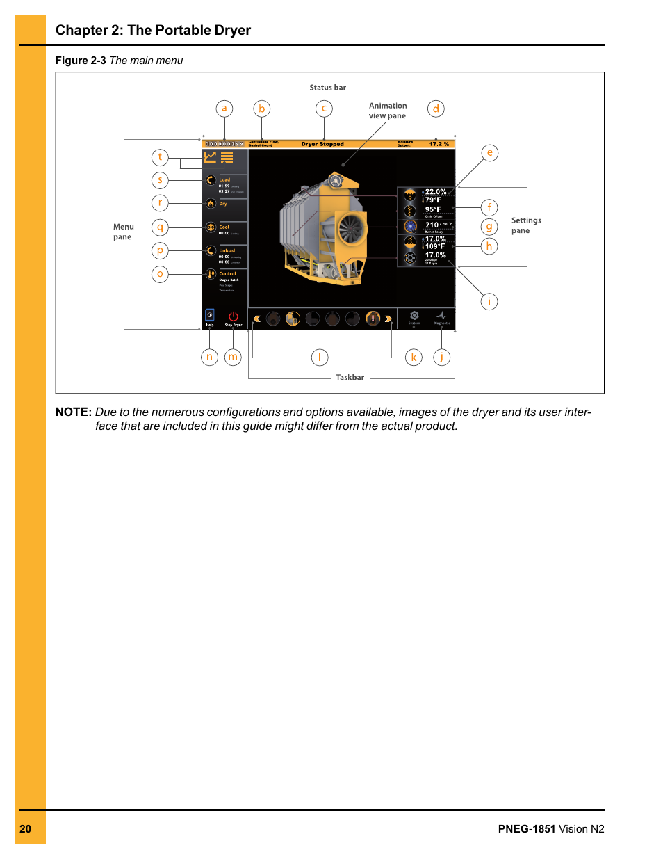 Chapter 2: the portable dryer, Figure 2-3 the main menu | Grain Systems PNEG-1851 User Manual | Page 20 / 116