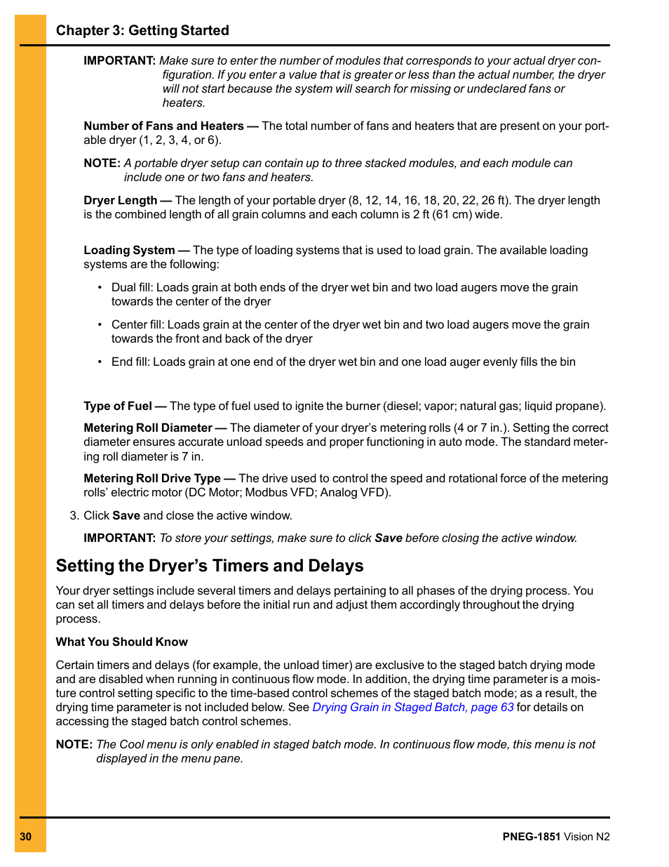 Setting the dryer’s timers and delays | Grain Systems PNEG-1851 User Manual | Page 30 / 116