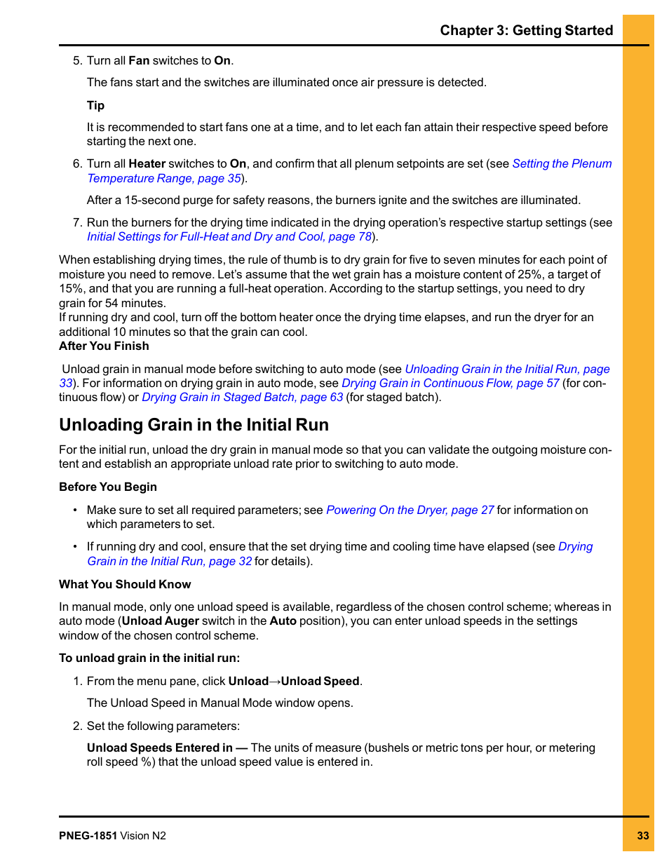 Unloading grain in the initial run, Unloading grain in | Grain Systems PNEG-1851 User Manual | Page 33 / 116