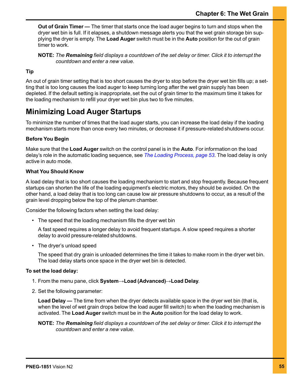 Minimizing load auger startups, Minimizing load auger | Grain Systems PNEG-1851 User Manual | Page 55 / 116
