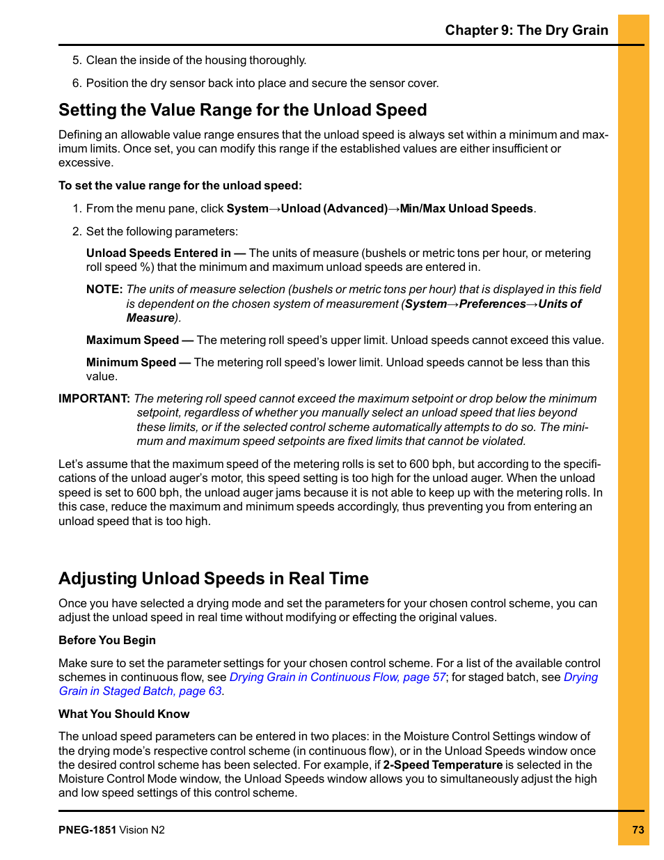 Setting the value range for the unload speed, Adjusting unload speeds in real time | Grain Systems PNEG-1851 User Manual | Page 73 / 116