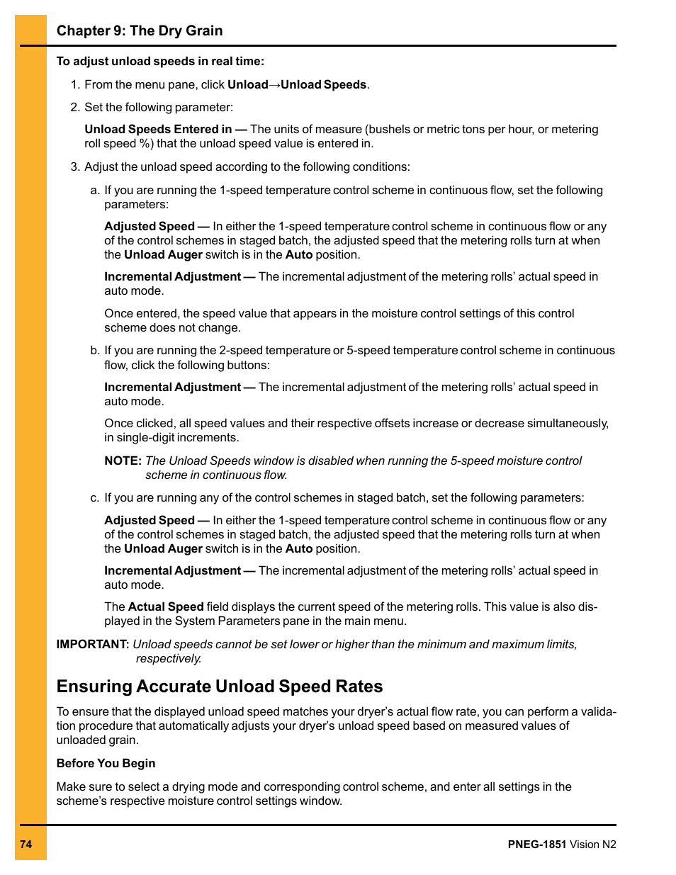 Ensuring accurate unload speed rates | Grain Systems PNEG-1851 User Manual | Page 74 / 116