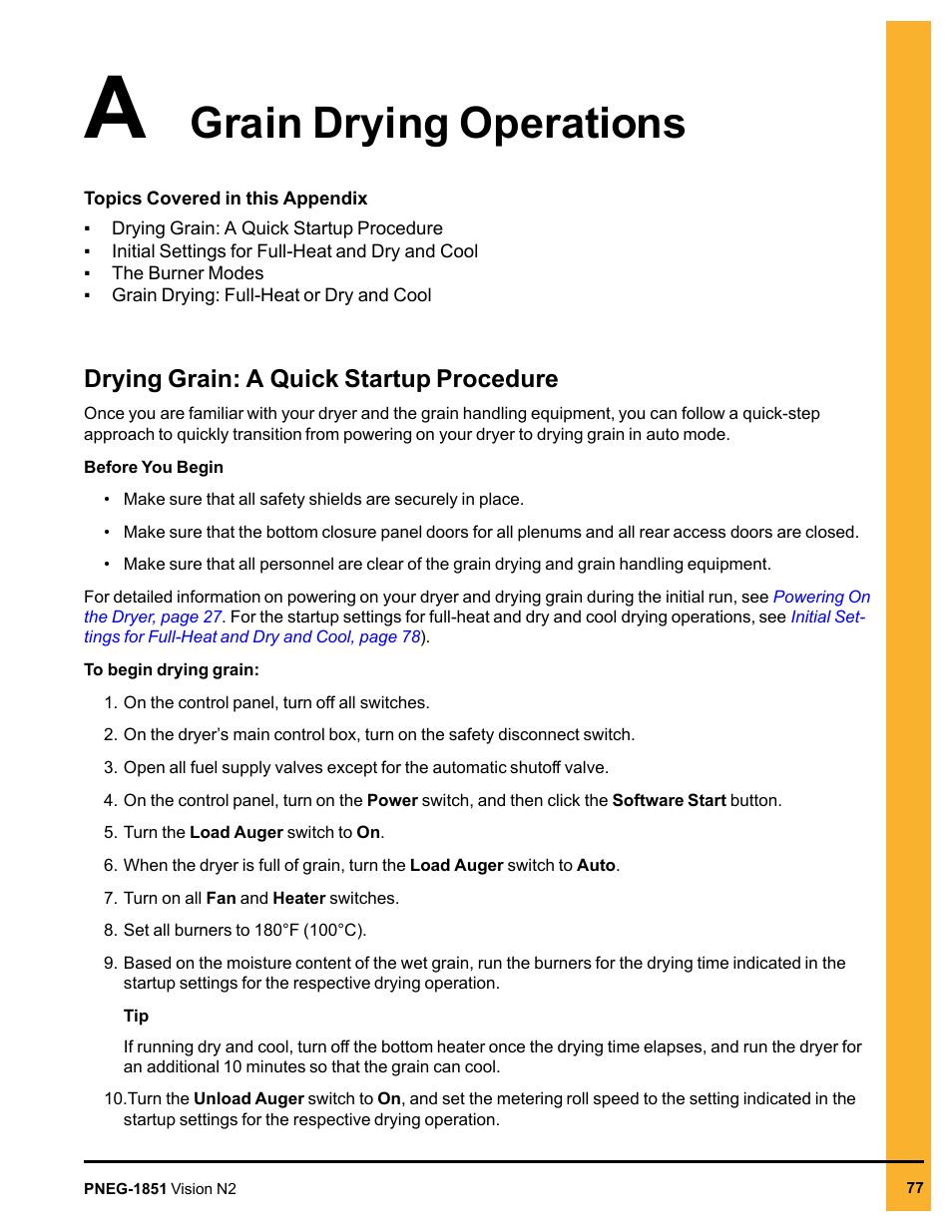 Appendix a grain drying operations, Drying grain: a quick startup procedure, Grain drying operations | Grain Systems PNEG-1851 User Manual | Page 77 / 116