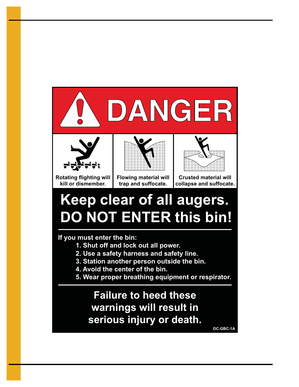 Keep clear of all augers. do not enter this bin | Grain Systems Bin Accessories PNEG-1742 User Manual | Page 10 / 28