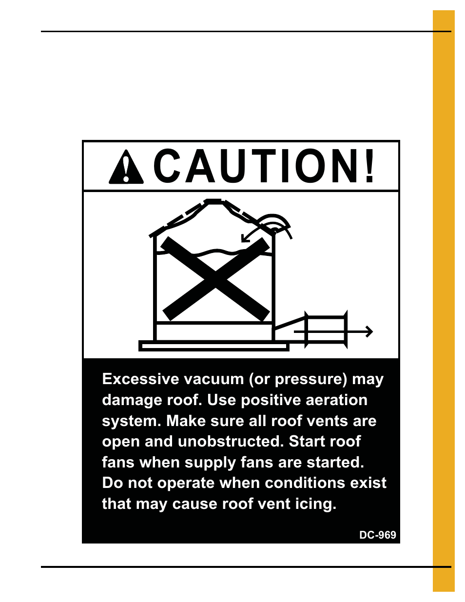 Safety decals, Chapter 2 safety decals, Roof damage warning and disclaimer | Caution | Grain Systems Bin Accessories PNEG-1742 User Manual | Page 9 / 28