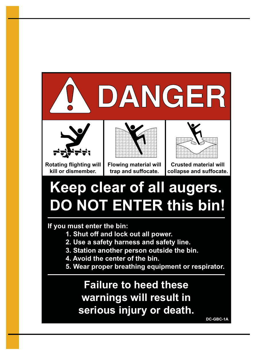 Keep clear of all augers. do not enter this bin | Grain Systems Tanks PNEG-972 User Manual | Page 14 / 84