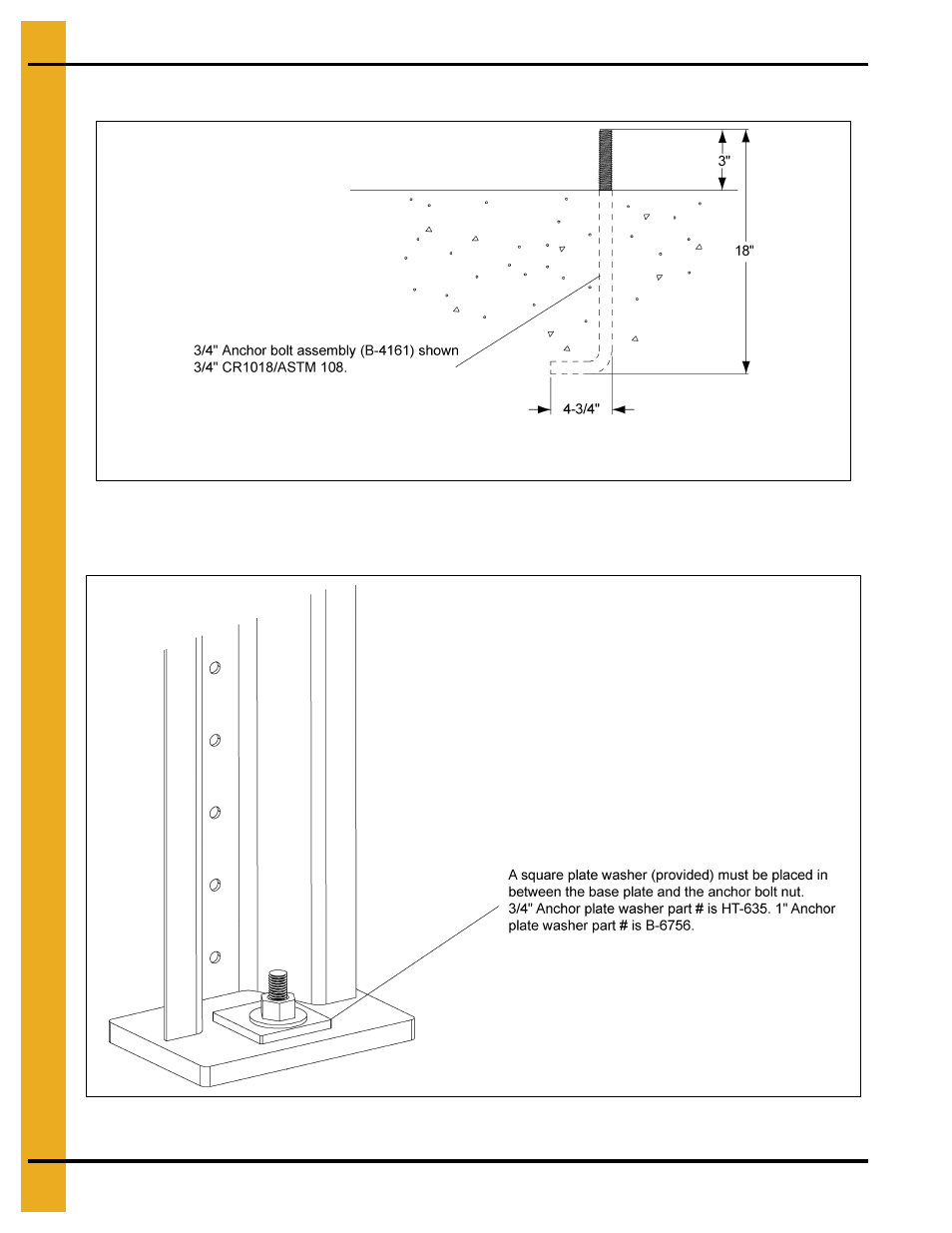 Anchor bolt detail anchor bolt washer installation, Anchor bolt detail, Anchor bolt washer installation | Grain Systems Tanks PNEG-972 User Manual | Page 30 / 84