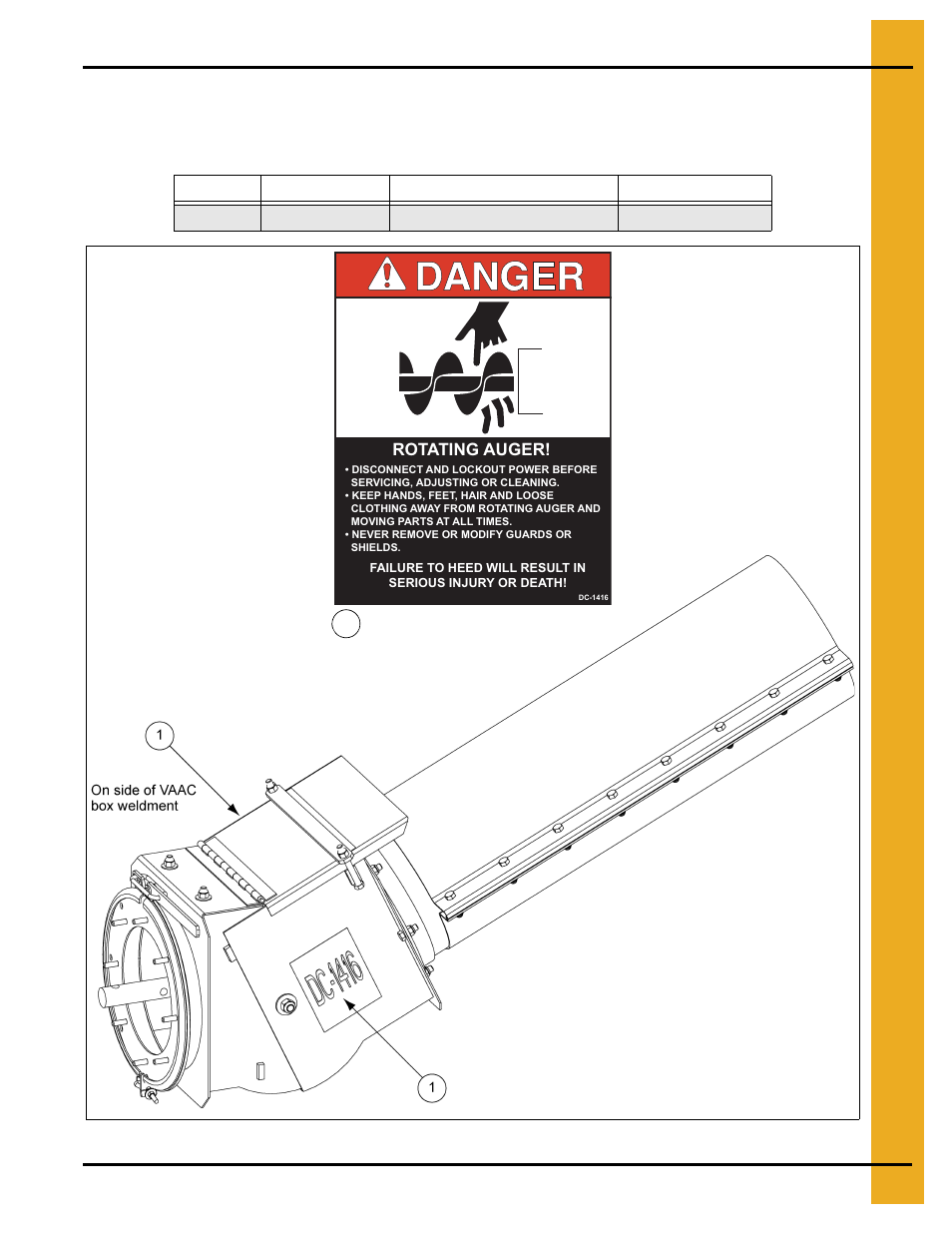 Safety decals, Chapter 3 safety decals, Rotating auger | Dc-1416 | Grain Systems Unload Augers PNEG-1060 User Manual | Page 9 / 24