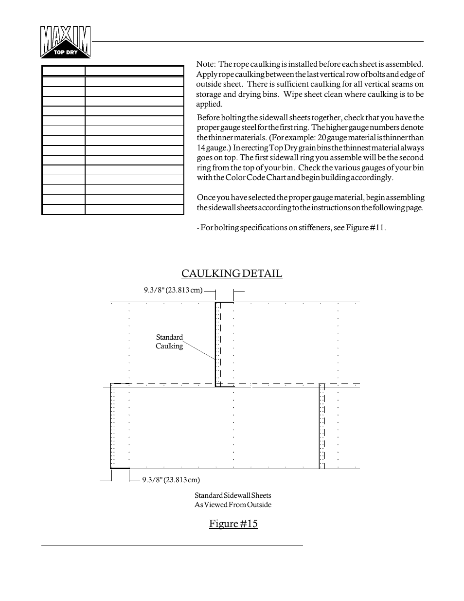 Figure #15, Caulking detail | Grain Systems PNEG-365 User Manual | Page 17 / 50