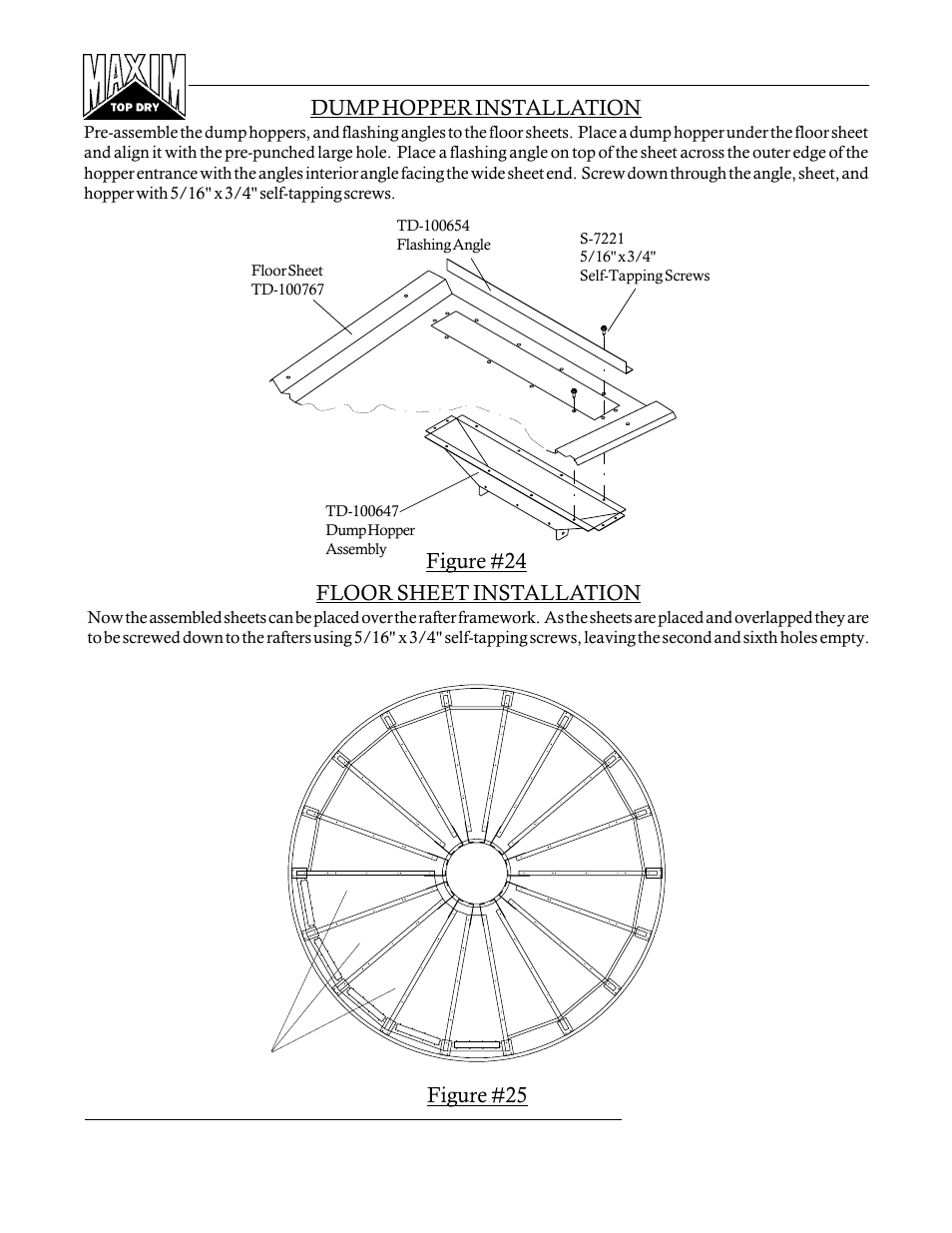 Dump hopper installation, Figure #24 floor sheet installation, Figure #25 | Grain Systems PNEG-365 User Manual | Page 23 / 50