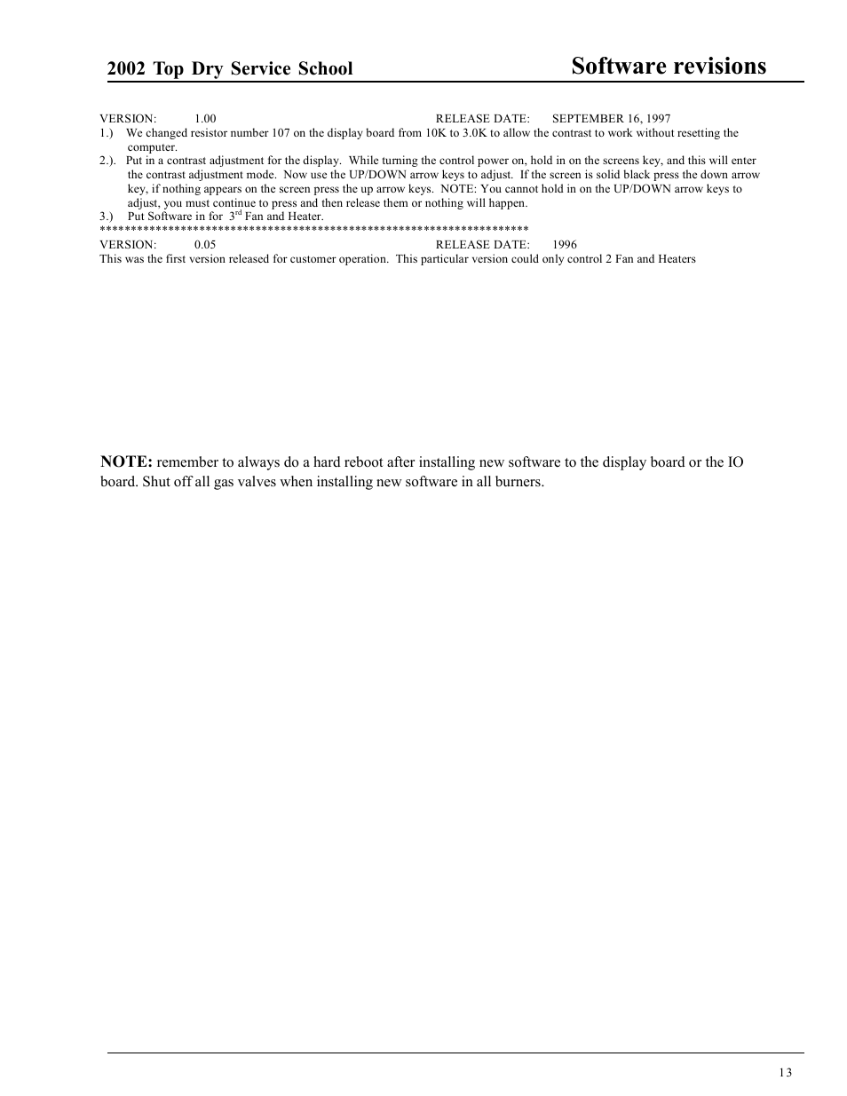 Software revisions, 2002 top dry service school | Grain Systems PNEG-1263 User Manual | Page 13 / 28