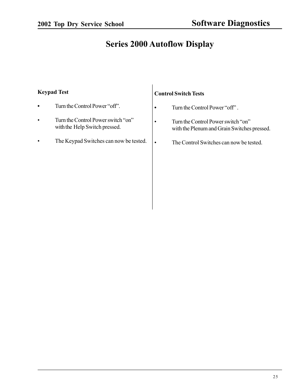 Series 2000 autoflow display, Software diagnostics | Grain Systems PNEG-1263 User Manual | Page 25 / 28