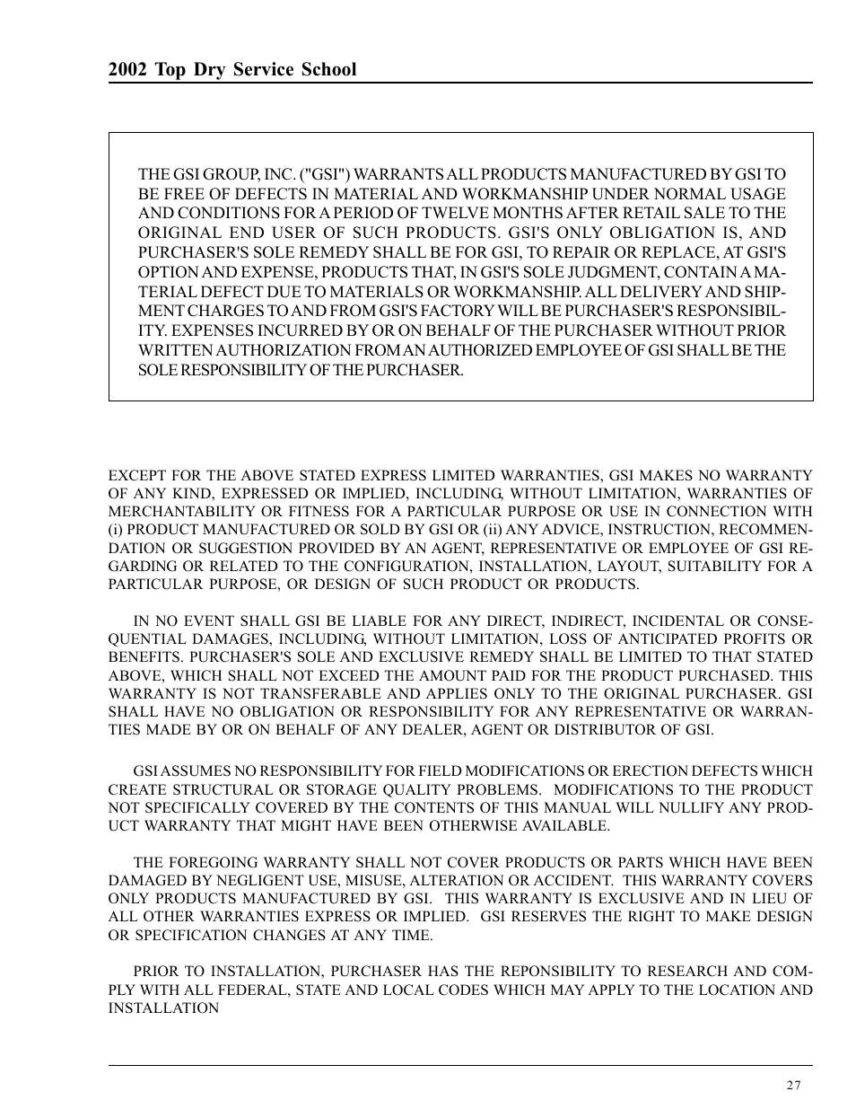 2002 top dry service school | Grain Systems PNEG-1263 User Manual | Page 27 / 28