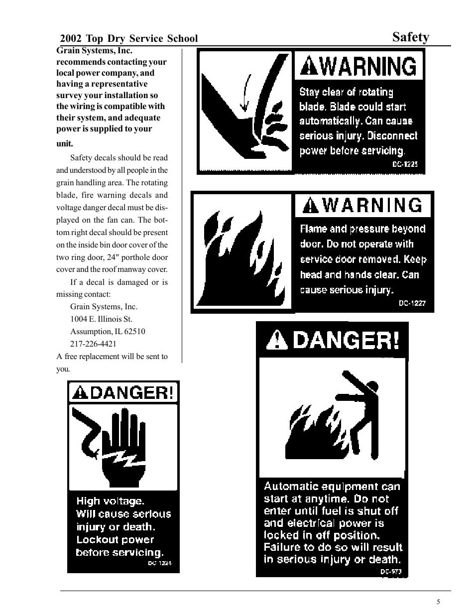 Safety | Grain Systems PNEG-1263 User Manual | Page 5 / 28