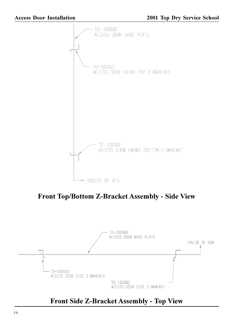 Front side z-bracket assembly - top view, Front top/bottom z-bracket assembly - side view | Grain Systems PNEG-1135 User Manual | Page 16 / 62
