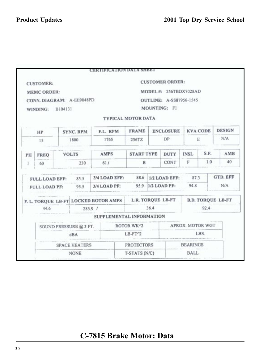 C-7815 brake motor: data | Grain Systems PNEG-1135 User Manual | Page 30 / 62