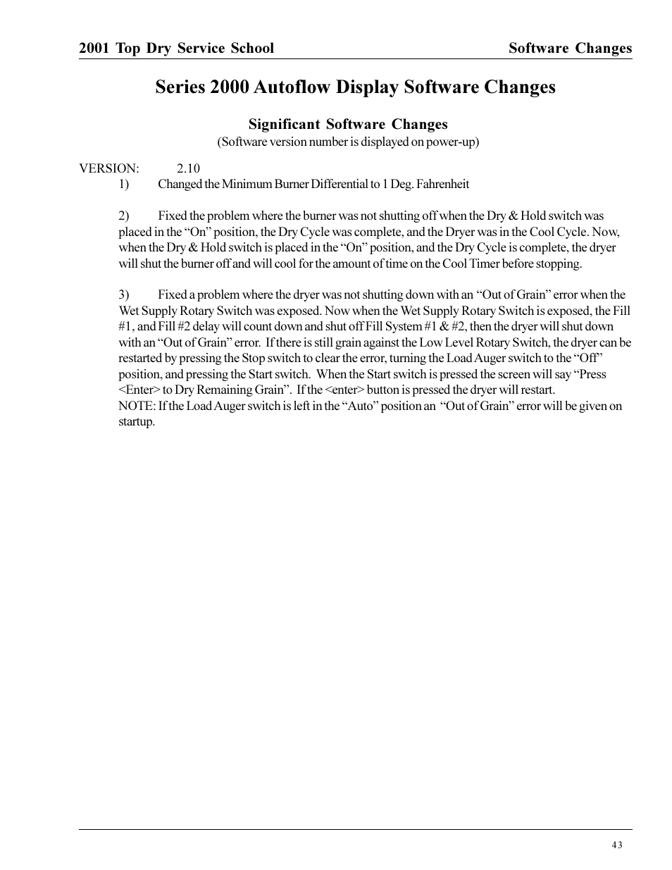 Series 2000 autoflow display software changes | Grain Systems PNEG-1135 User Manual | Page 43 / 62