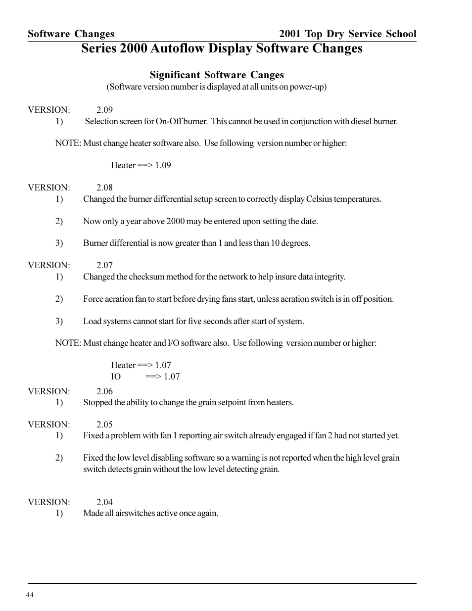 Series 2000 autoflow display software changes | Grain Systems PNEG-1135 User Manual | Page 44 / 62