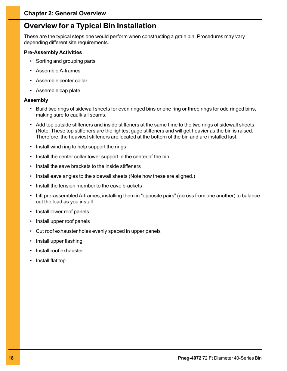 Overview for a typical bin installation | Grain Systems Tanks PNEG-4072 User Manual | Page 18 / 160