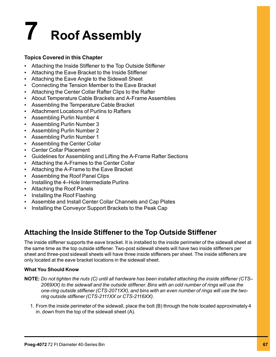 Chapter 7 roof assembly, Chapter 7, Roof assembly | Grain Systems Tanks PNEG-4072 User Manual | Page 67 / 160