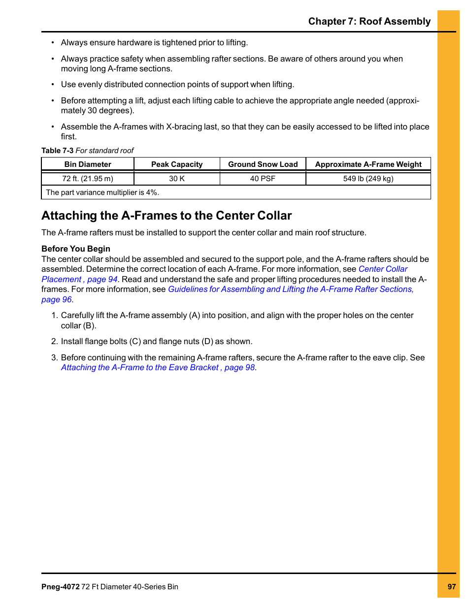 Attaching the a-frames to the center collar | Grain Systems Tanks PNEG-4072 User Manual | Page 97 / 160