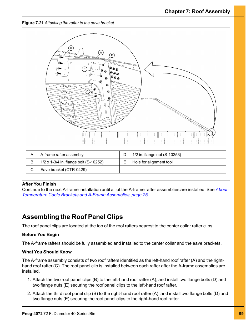 Assembling the roof panel clips, Chapter 7: roof assembly | Grain Systems Tanks PNEG-4072 User Manual | Page 99 / 160