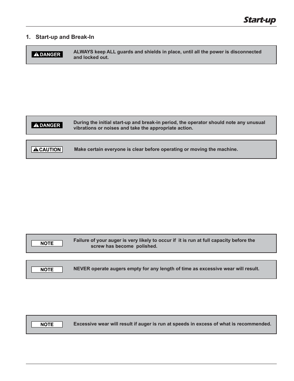 Start-up | Grain Systems Unload Augers PNEG-1057 User Manual | Page 23 / 34