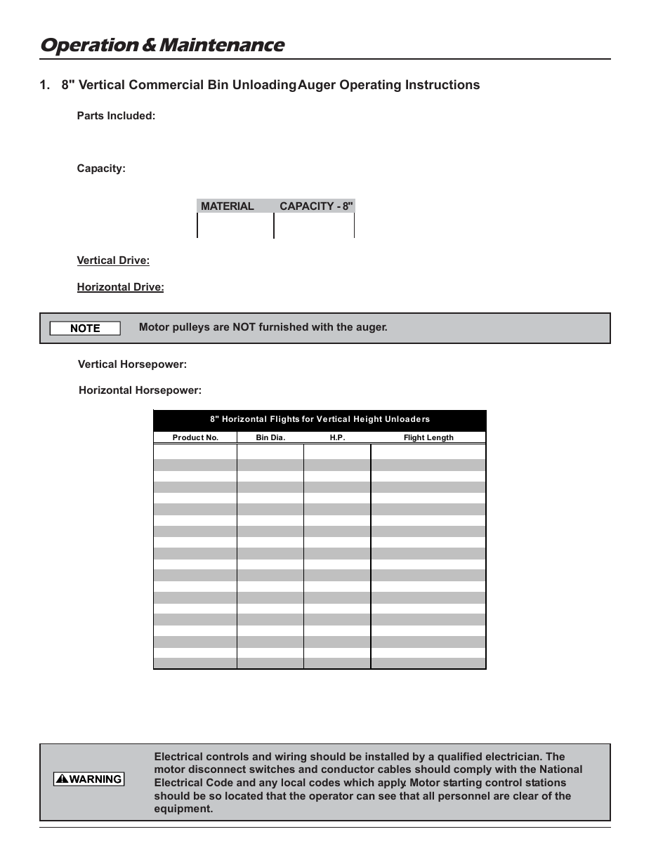 Operation & maintenance | Grain Systems Unload Augers PNEG-1057 User Manual | Page 24 / 34