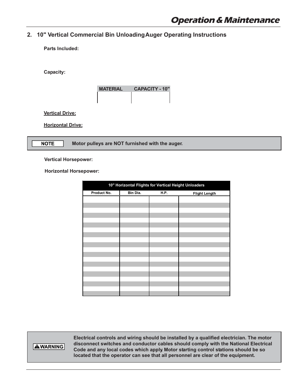 Operation & maintenance | Grain Systems Unload Augers PNEG-1057 User Manual | Page 25 / 34