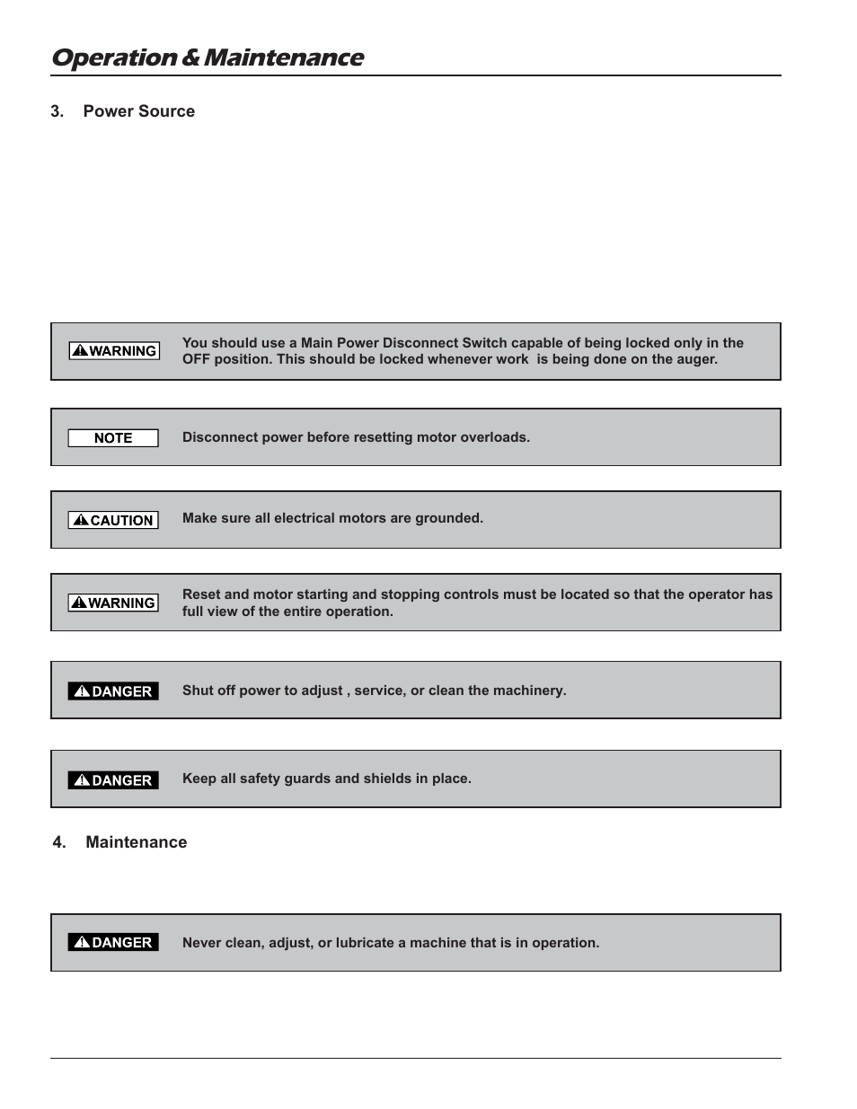 Operation & maintenance | Grain Systems Unload Augers PNEG-1057 User Manual | Page 26 / 34