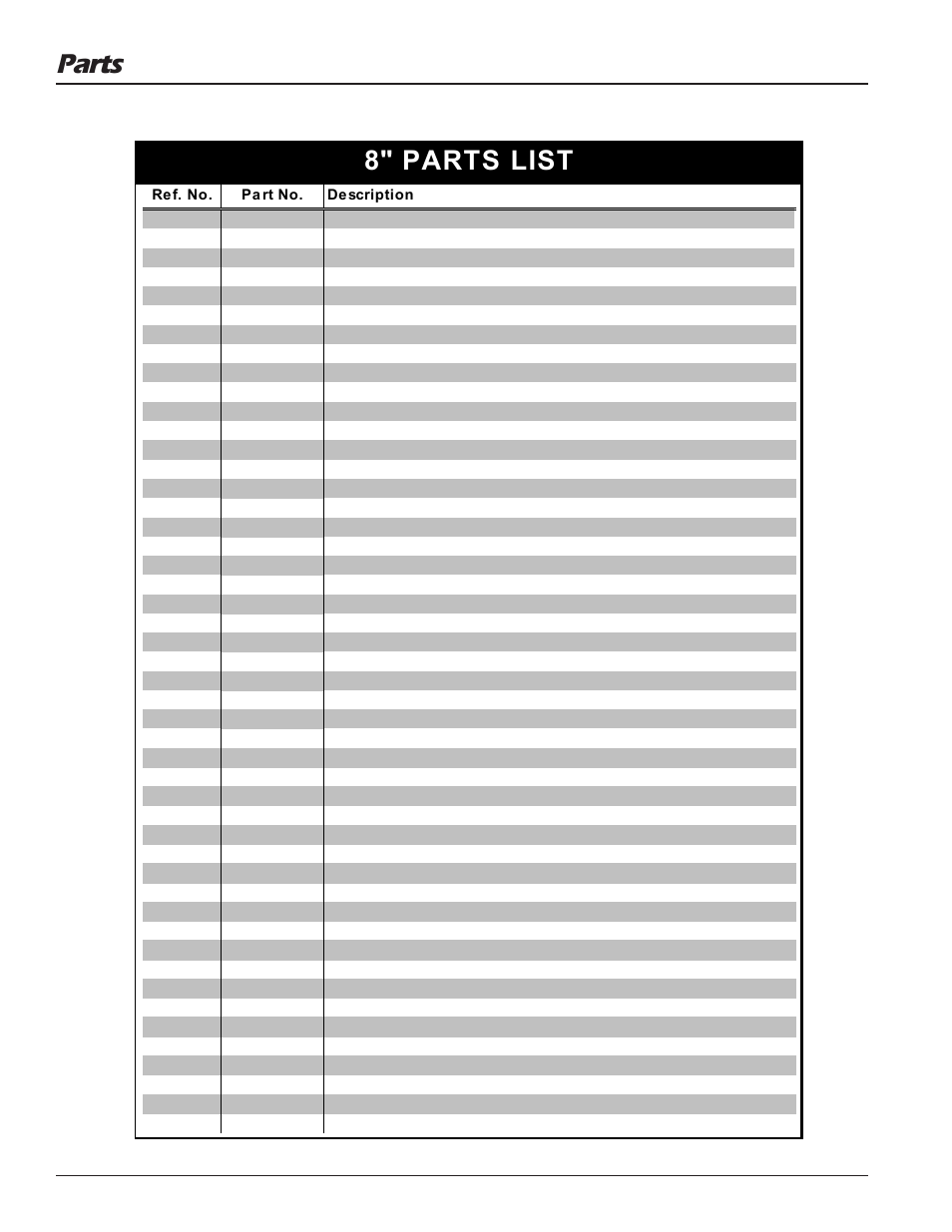 Parts, 8" parts list | Grain Systems Unload Augers PNEG-1057 User Manual | Page 30 / 34