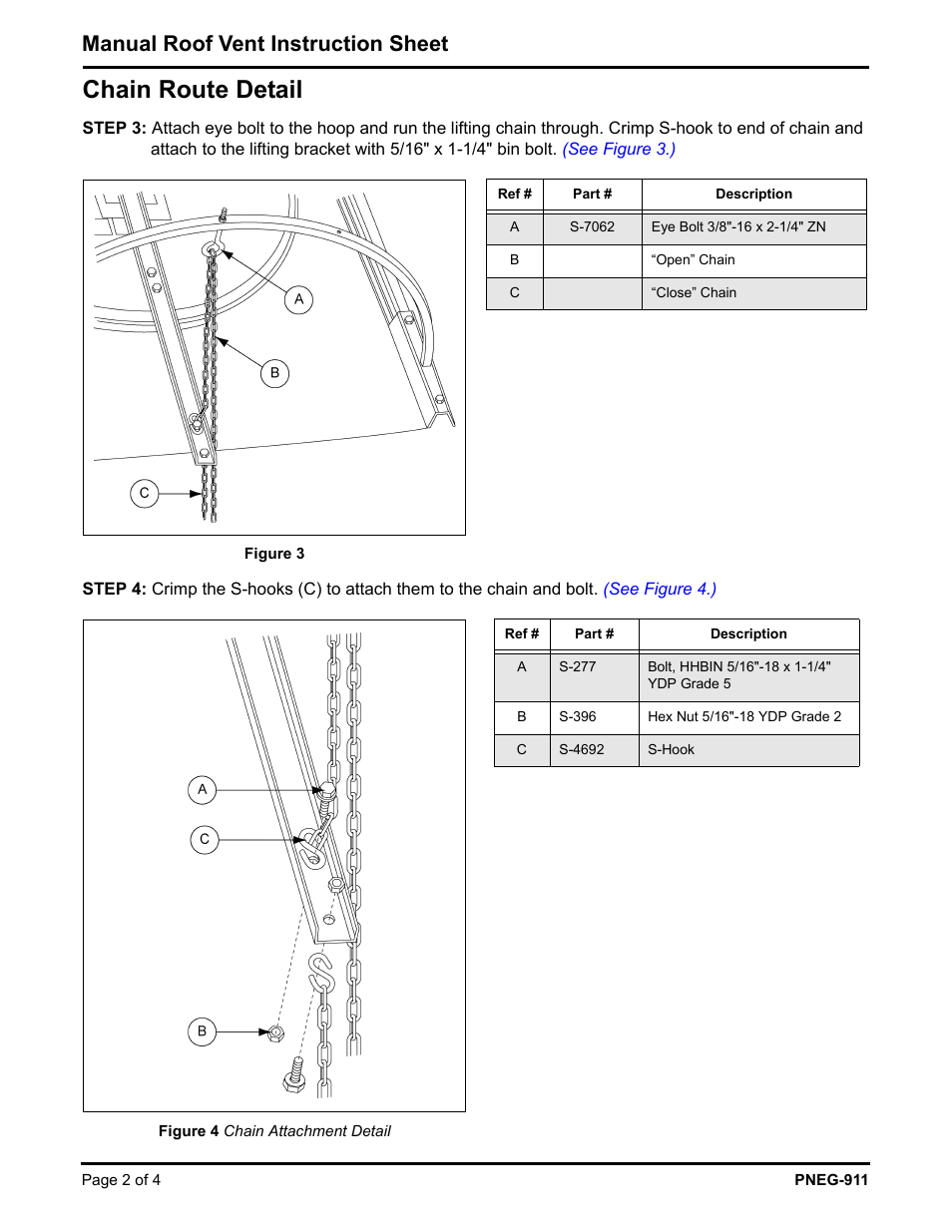 Chain route detail, Manual roof vent instruction sheet | Grain Systems Bin Accessories PNEG-911 User Manual | Page 2 / 4