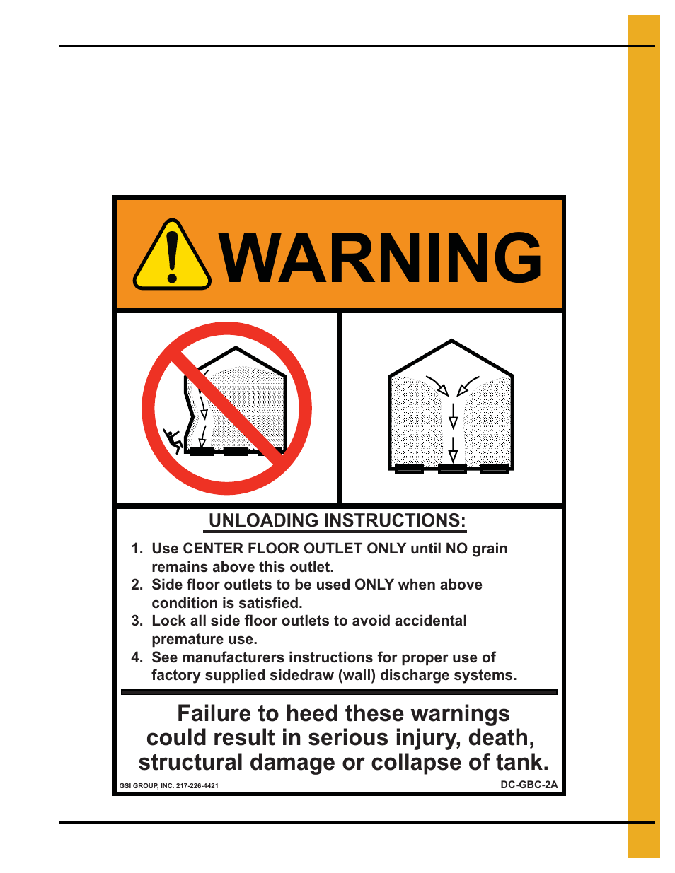Warning | Grain Systems Bin Accessories PNEG-1785 User Manual | Page 13 / 68