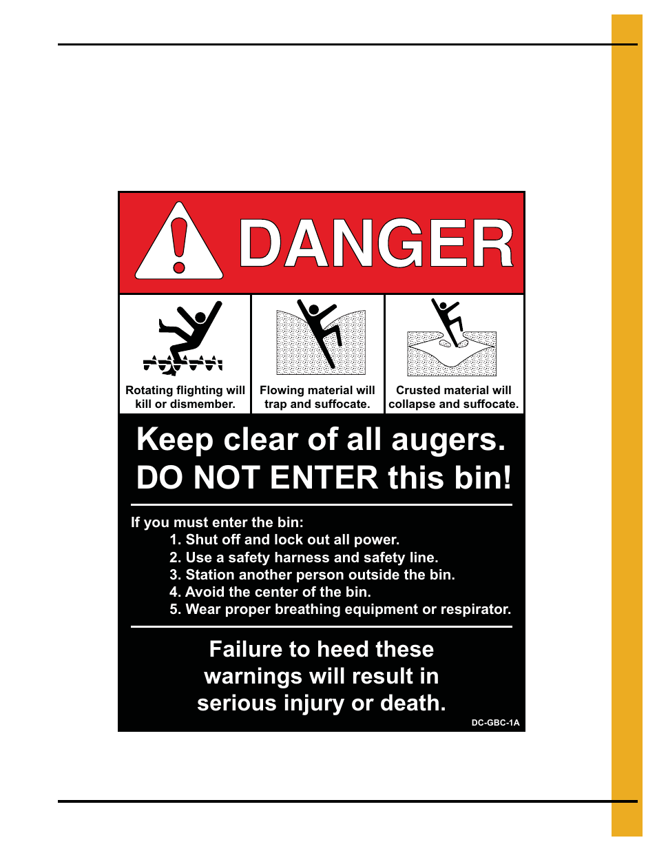 Keep clear of all augers. do not enter this bin | Grain Systems Bin Accessories PNEG-1655 User Manual | Page 11 / 36