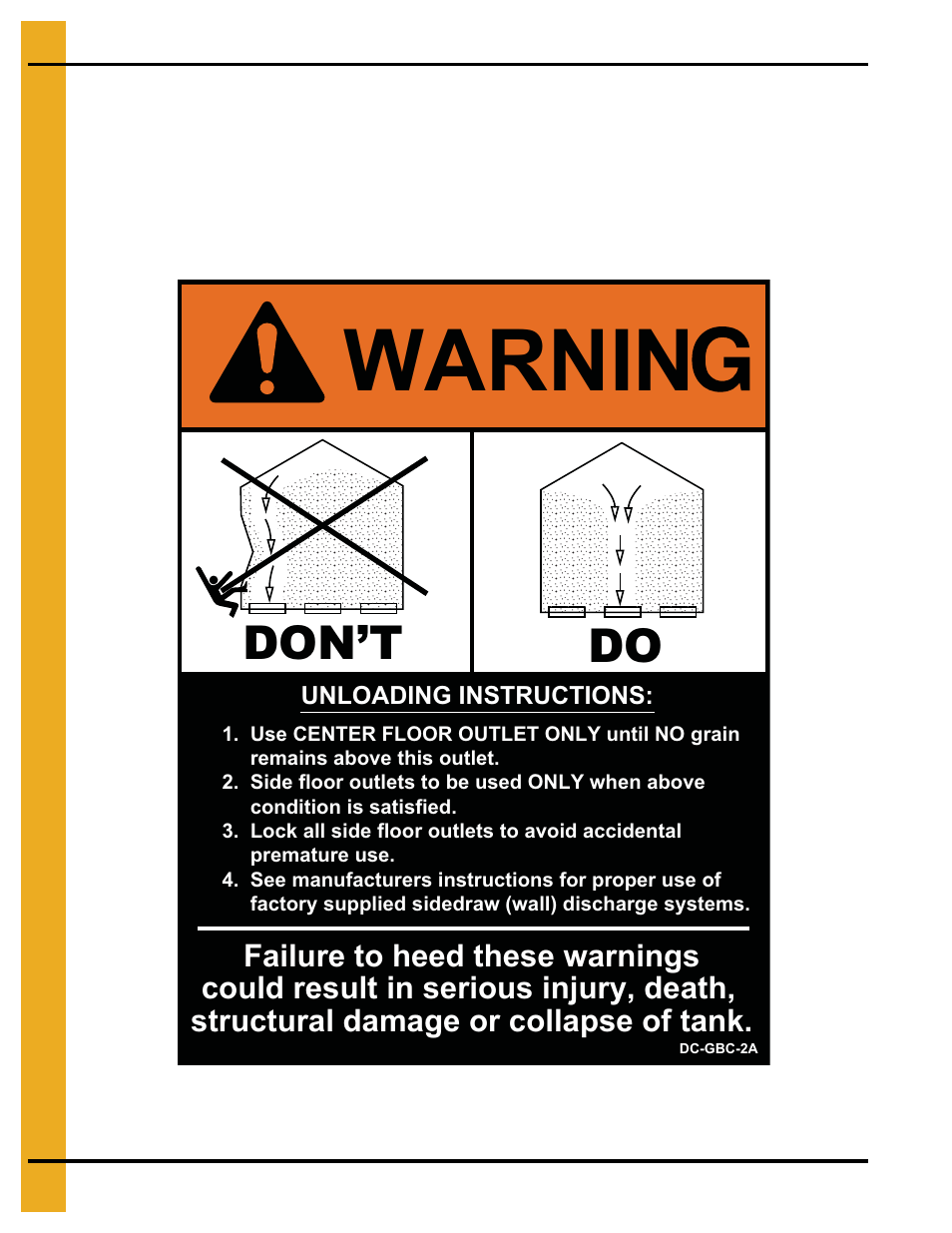 Warnin, Don’t do | Grain Systems Bin Accessories PNEG-1655 User Manual | Page 12 / 36