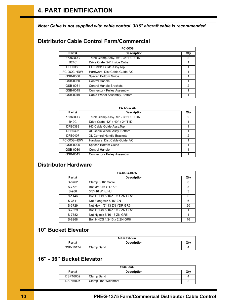 Part identification, Chapter 4 part identification, 16" - 36" bucket elevator | Grain Systems Bucket Elevtors, Conveyors, Series II Sweeps PNEG-1375 User Manual | Page 10 / 24