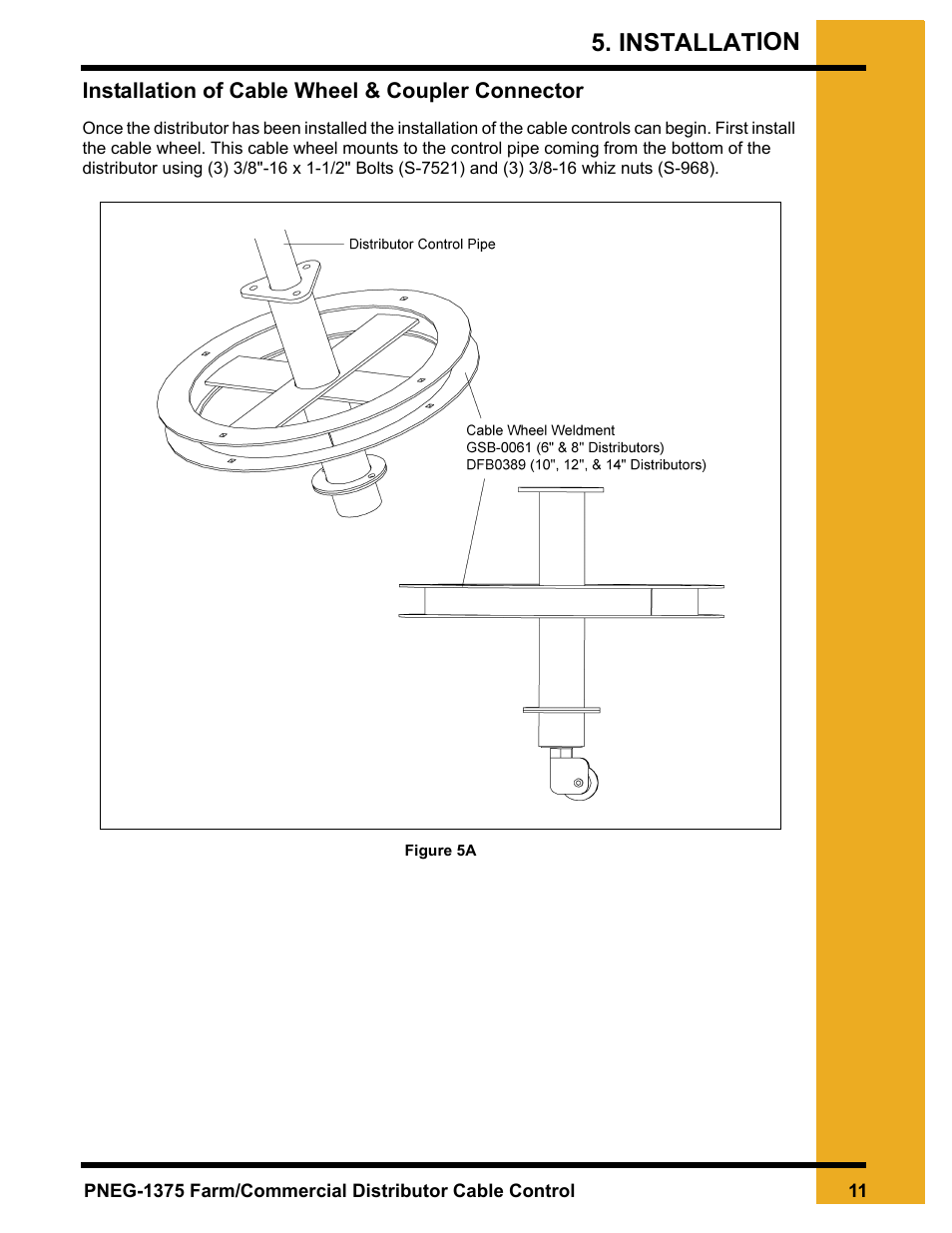 Installation, Chapter 5 installation, Installation of cable wheel & coupler connector | Grain Systems Bucket Elevtors, Conveyors, Series II Sweeps PNEG-1375 User Manual | Page 11 / 24