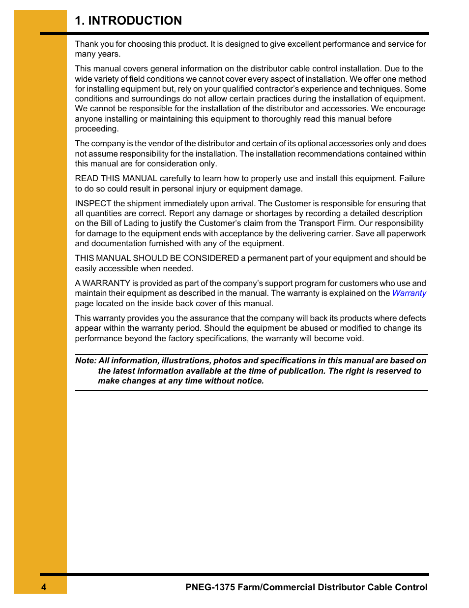 Introduction, Chapter 1 introduction | Grain Systems Bucket Elevtors, Conveyors, Series II Sweeps PNEG-1375 User Manual | Page 4 / 24
