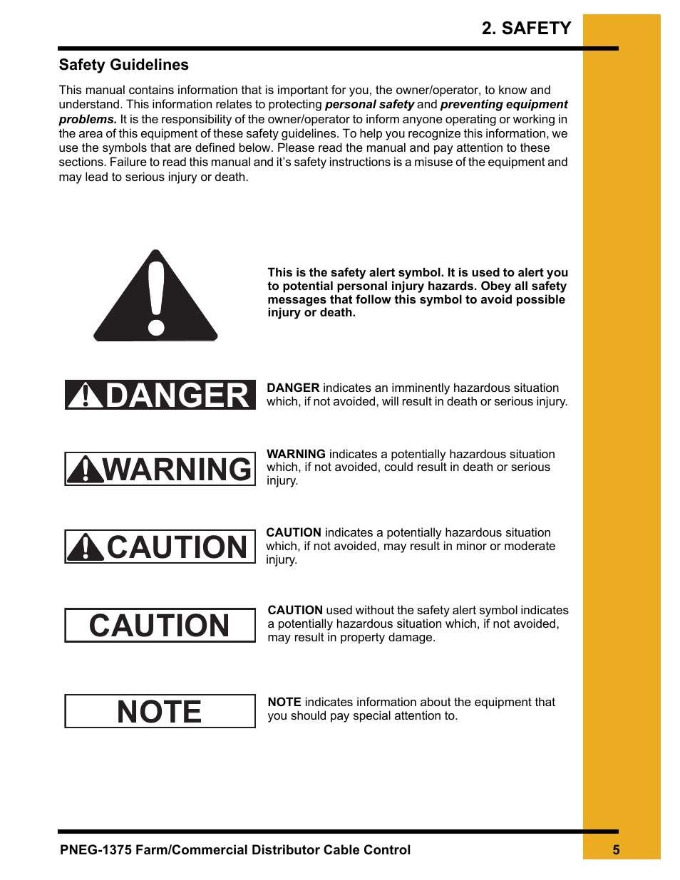 Safety, Chapter 2 safety, Safety guidelines | Danger | Grain Systems Bucket Elevtors, Conveyors, Series II Sweeps PNEG-1375 User Manual | Page 5 / 24