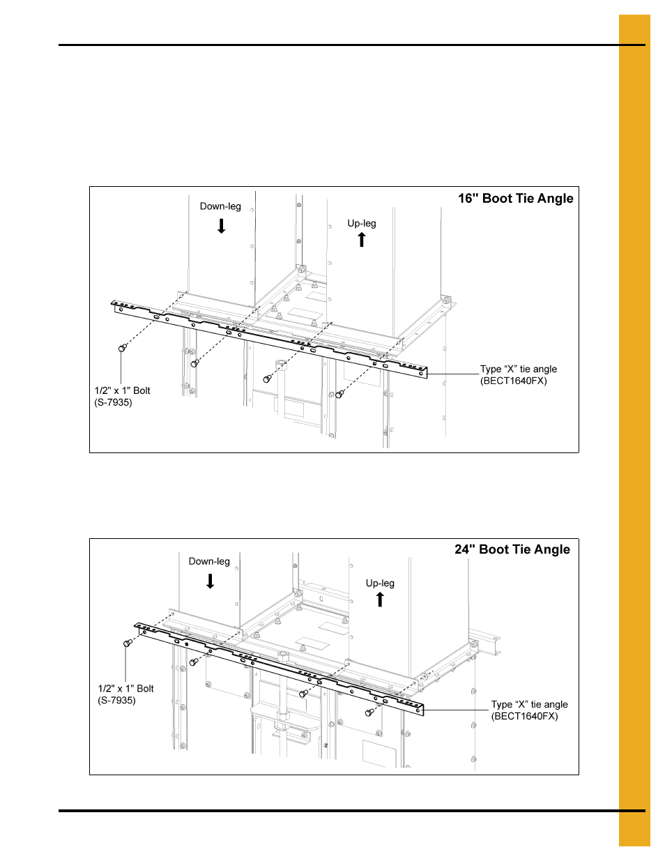 Tie angles, ladder brackets and safety cages, Attach tie angle to boot trunking | Grain Systems Bucket Elevtors, Conveyors, Series II Sweeps PNEG-1807 User Manual | Page 19 / 80