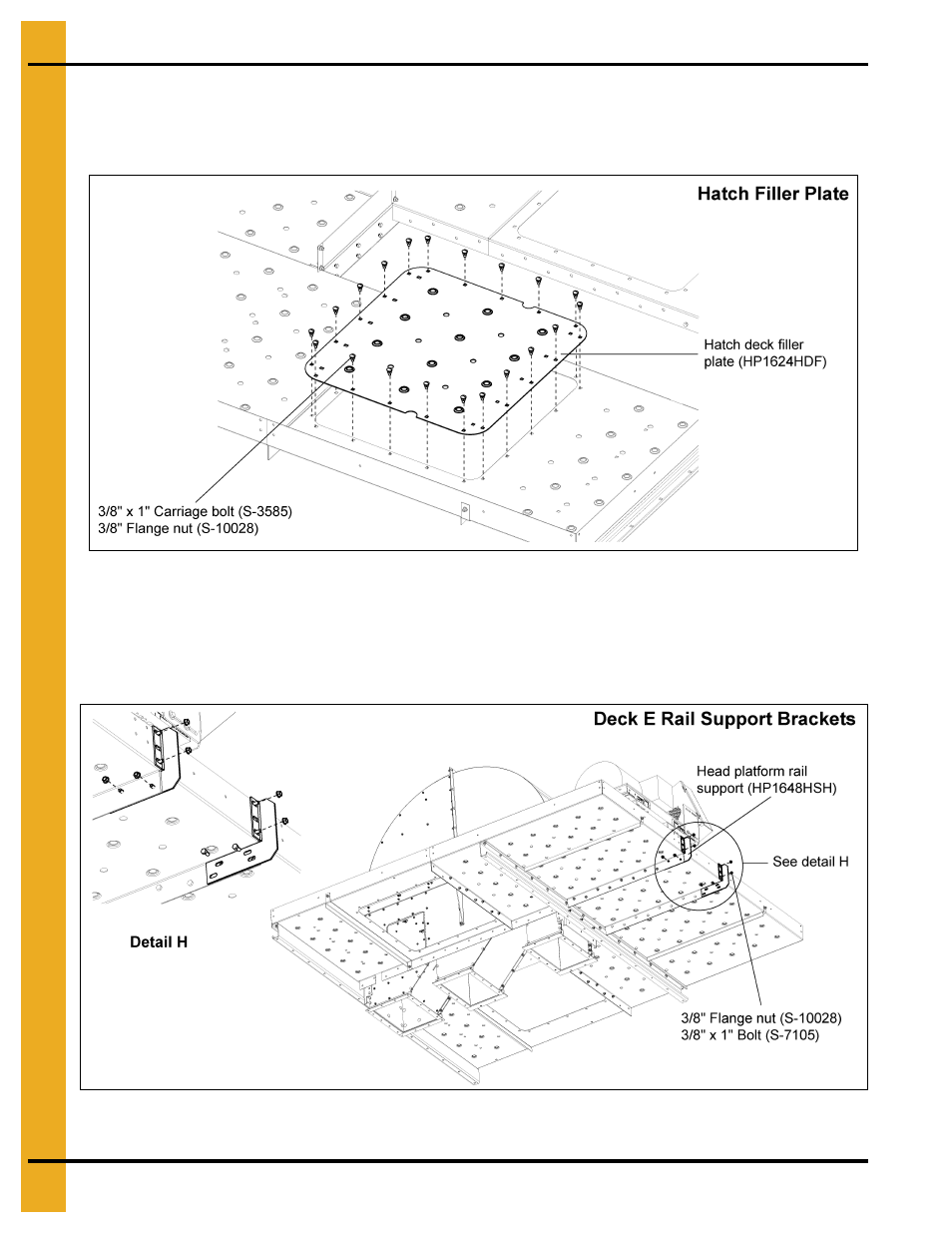 Install hatch filler plate, Install rail supports to deck e | Grain Systems Bucket Elevtors, Conveyors, Series II Sweeps PNEG-1807 User Manual | Page 54 / 80