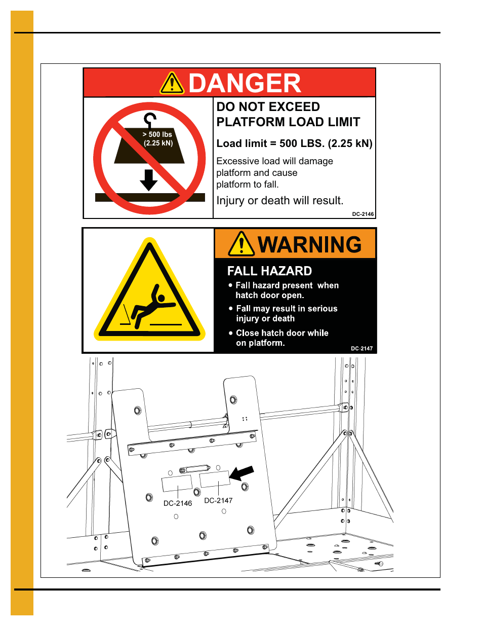 Decal location, Chapter 3 decal location, Danger | Grain Systems Bucket Elevtors, Conveyors, Series II Sweeps PNEG-1807 User Manual | Page 8 / 80