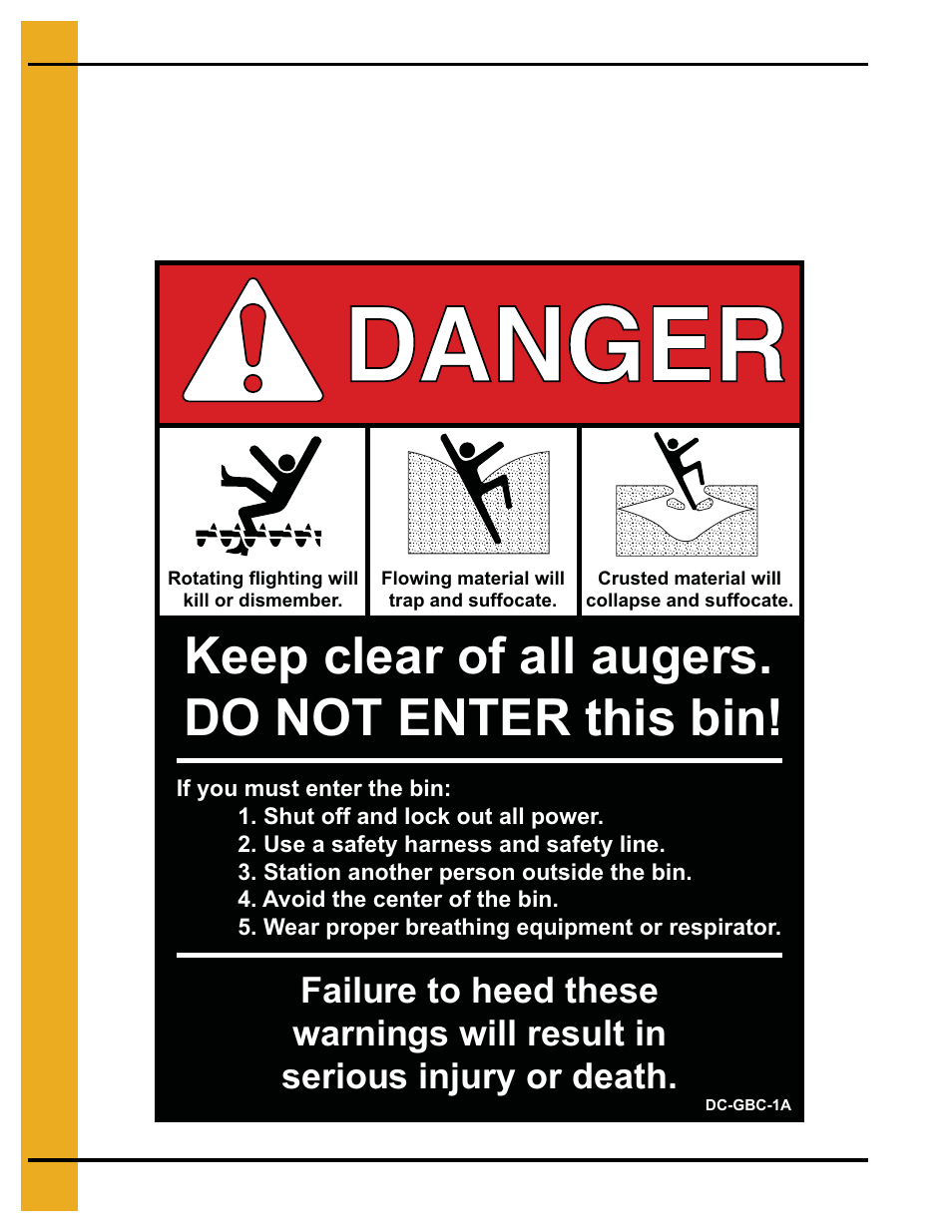 Keep clear of all augers. do not enter this bin | Grain Systems Bin Accessories PNEG-1623 User Manual | Page 12 / 42